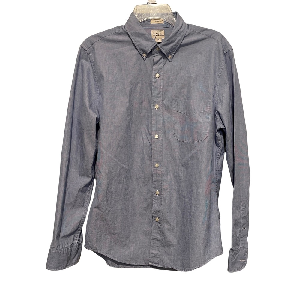 J. Crew Secret Wash Shirt Mens Medium Slim Organic Cotton Blue Button Down 100s